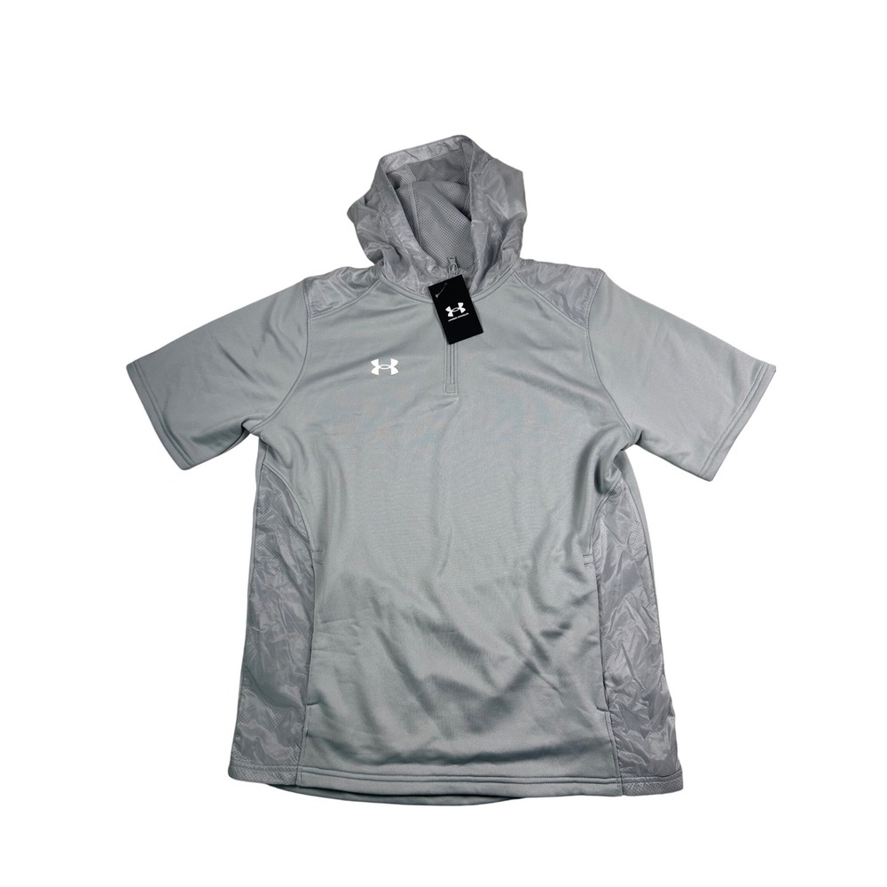 Under Armour Mens MD M Loose Gray Short‎ Sleeve Quarter Zip Hooded Pullover